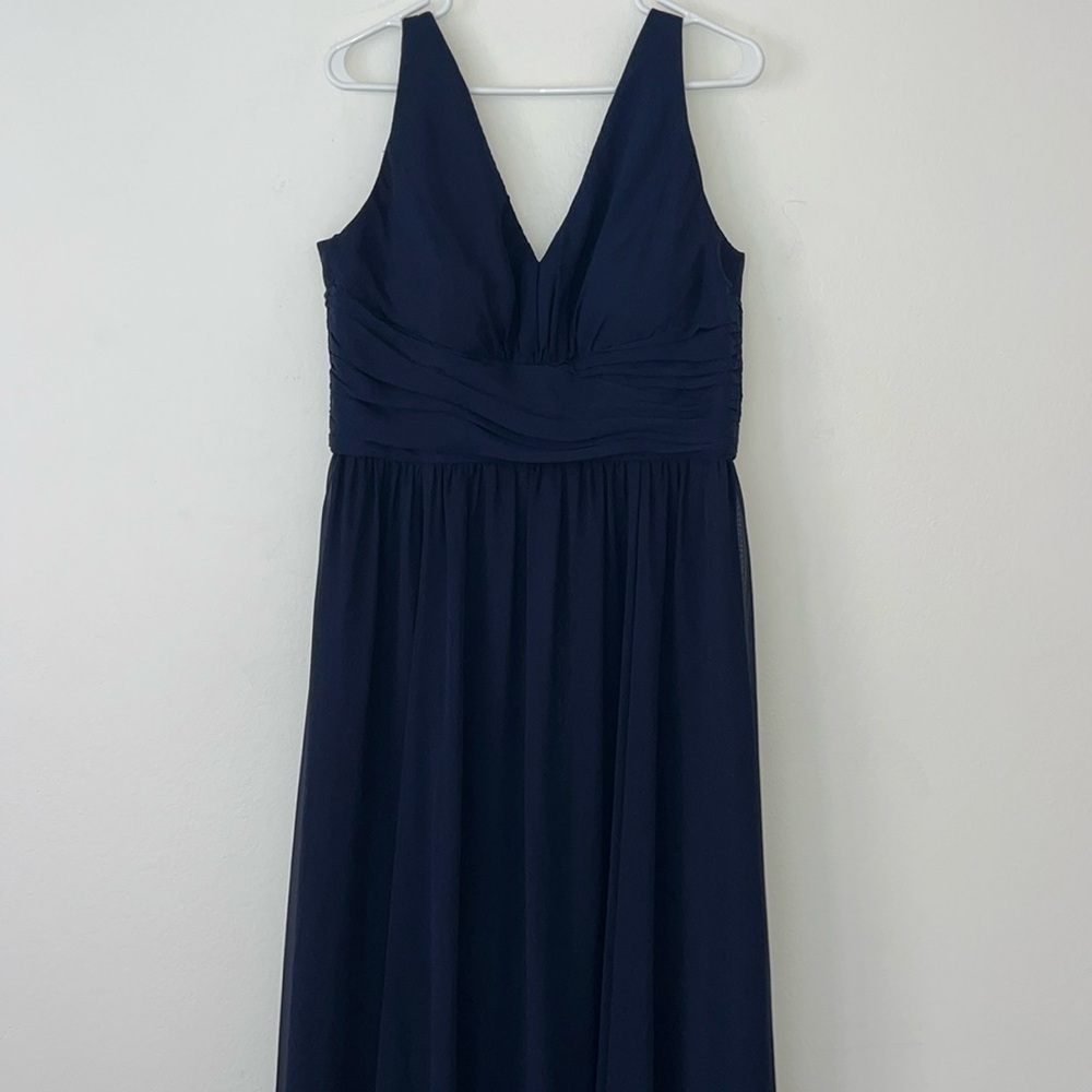 Amsale Navy Women’s Chiffon Bridesmaid Dress Size 16 Sleeveless
